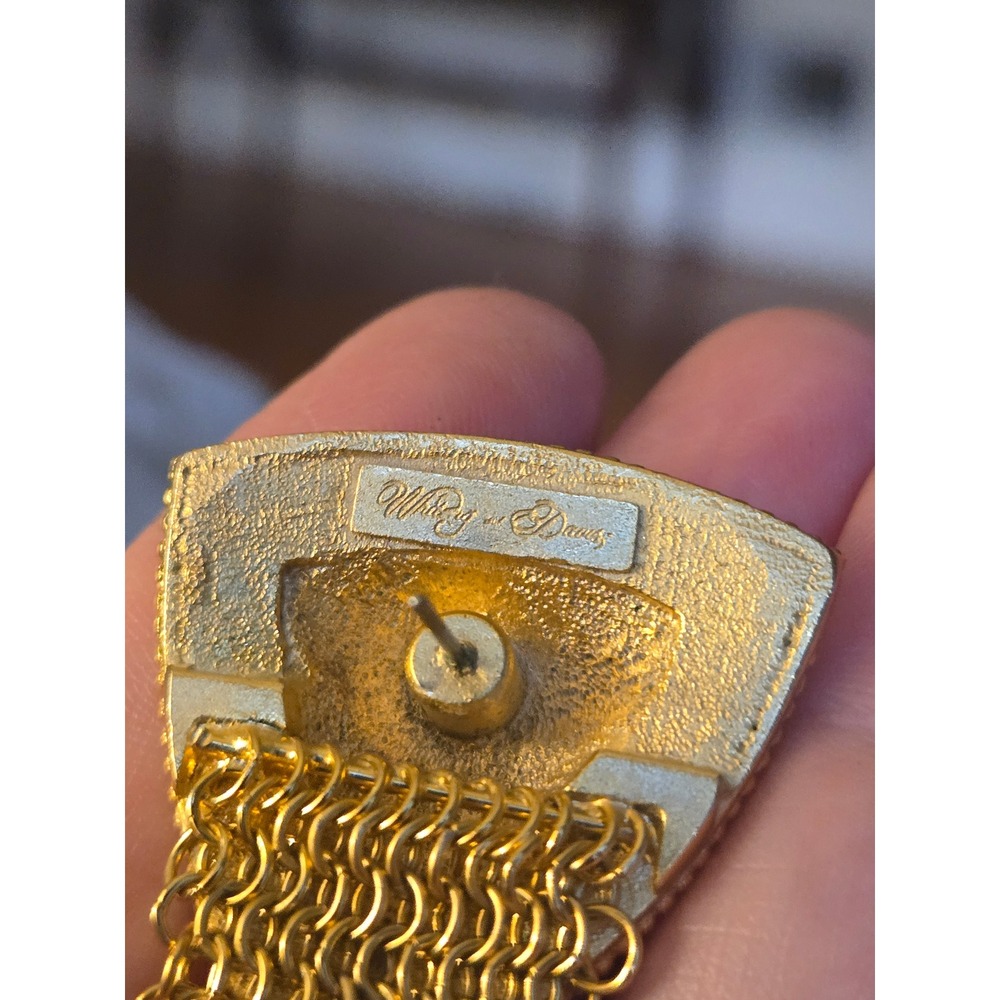 Rare Whiting&Davis Goldtone Greek Key Hammered Fringe Earrings Stunning! - Picture 6 of 6